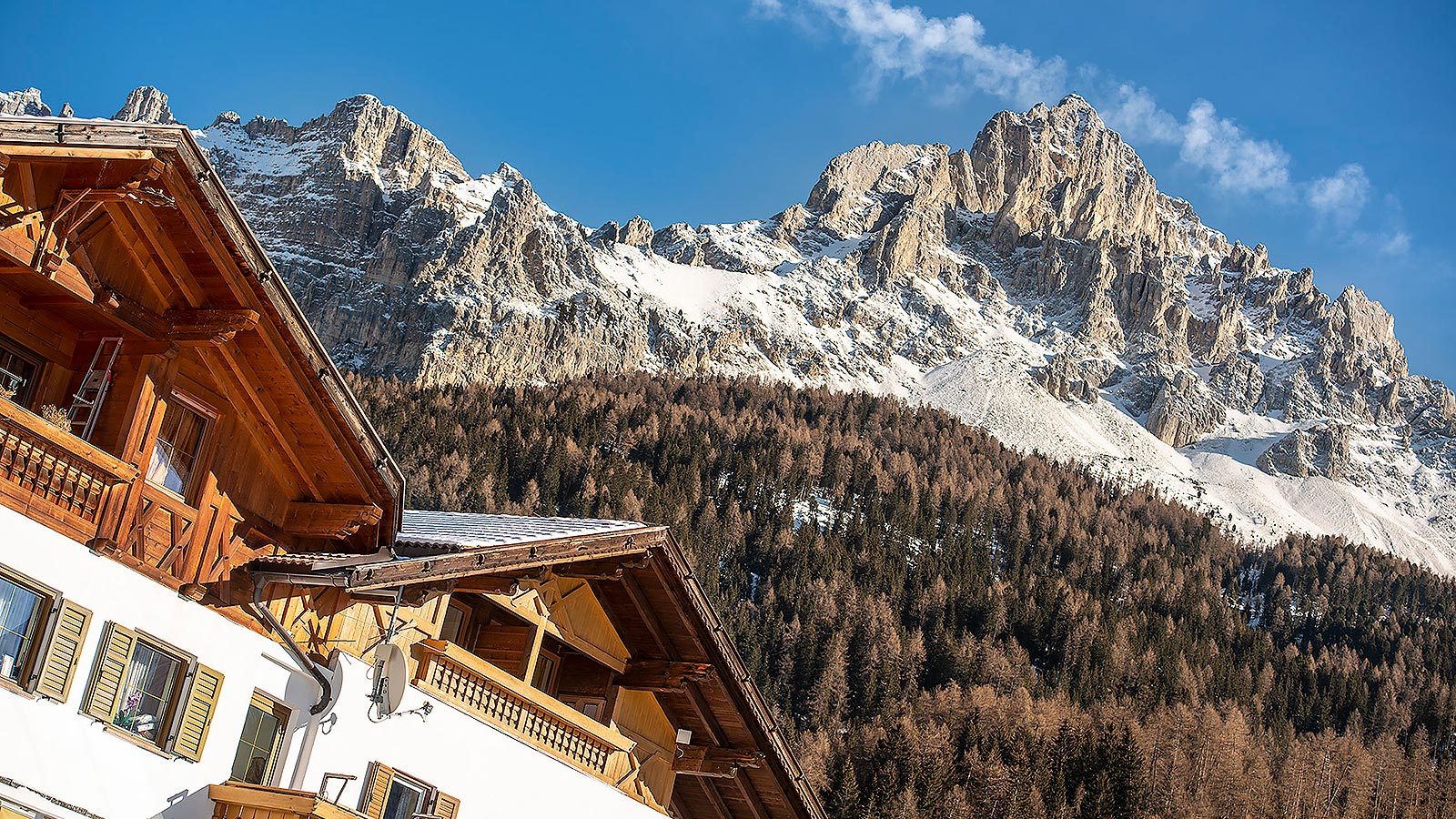 Dettaglio dell'Hotel a Obereggen con vista sulle Dolomiti